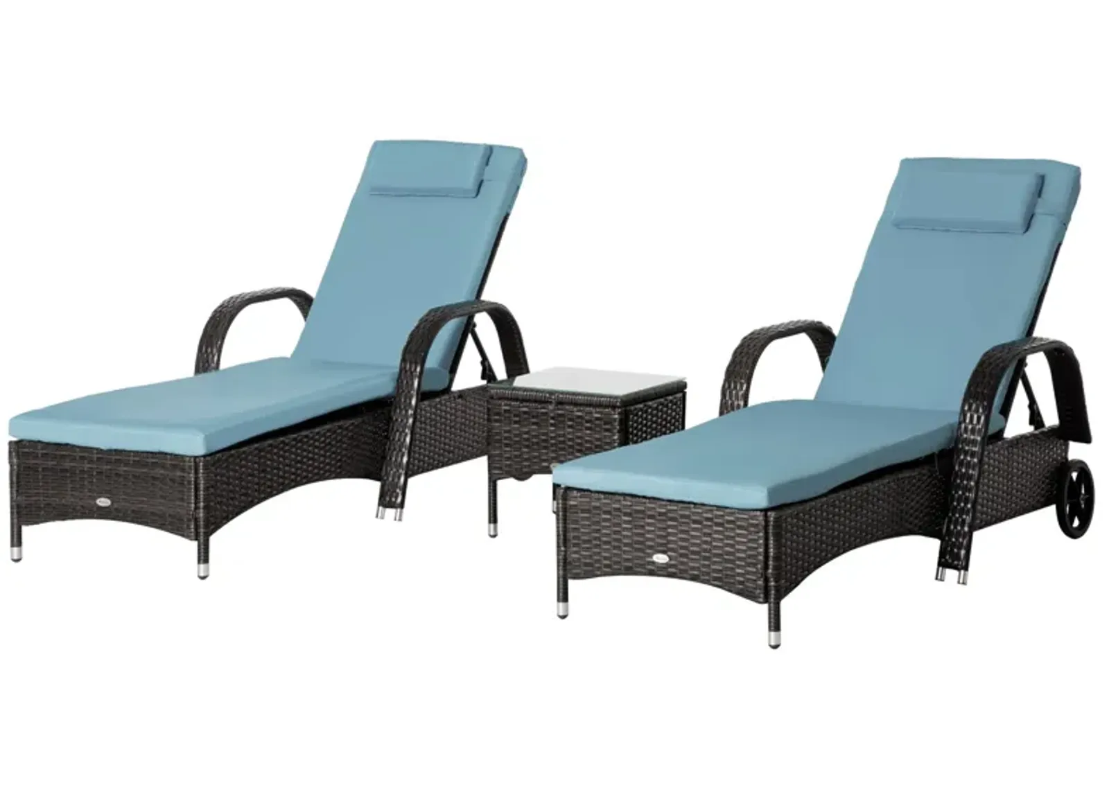 Rattan Outdoor Set: 3PC Adjustable Lounger with Side Table