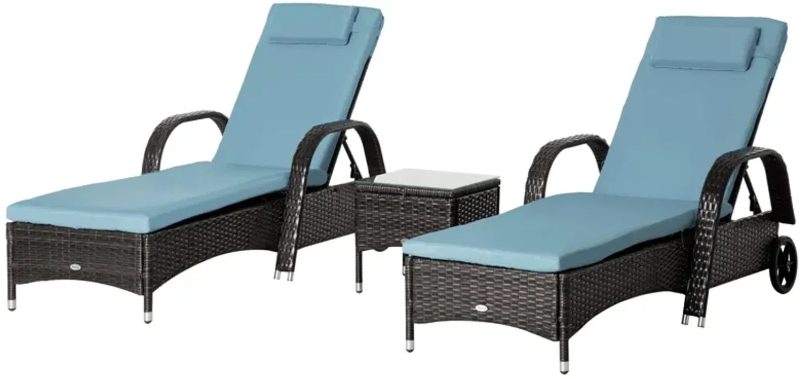 Rattan Outdoor Set: 3PC Adjustable Lounger with Side Table