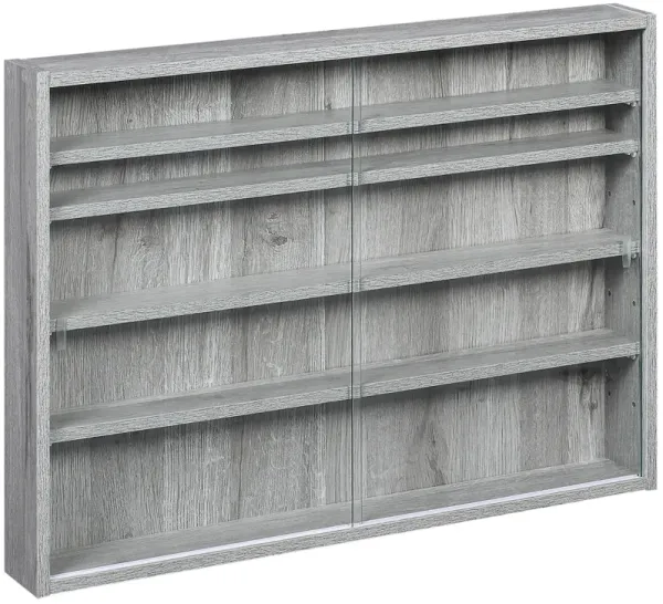 Gray Display Case: 5-Tier Wall-Mounted Glass Cabinet with Doors