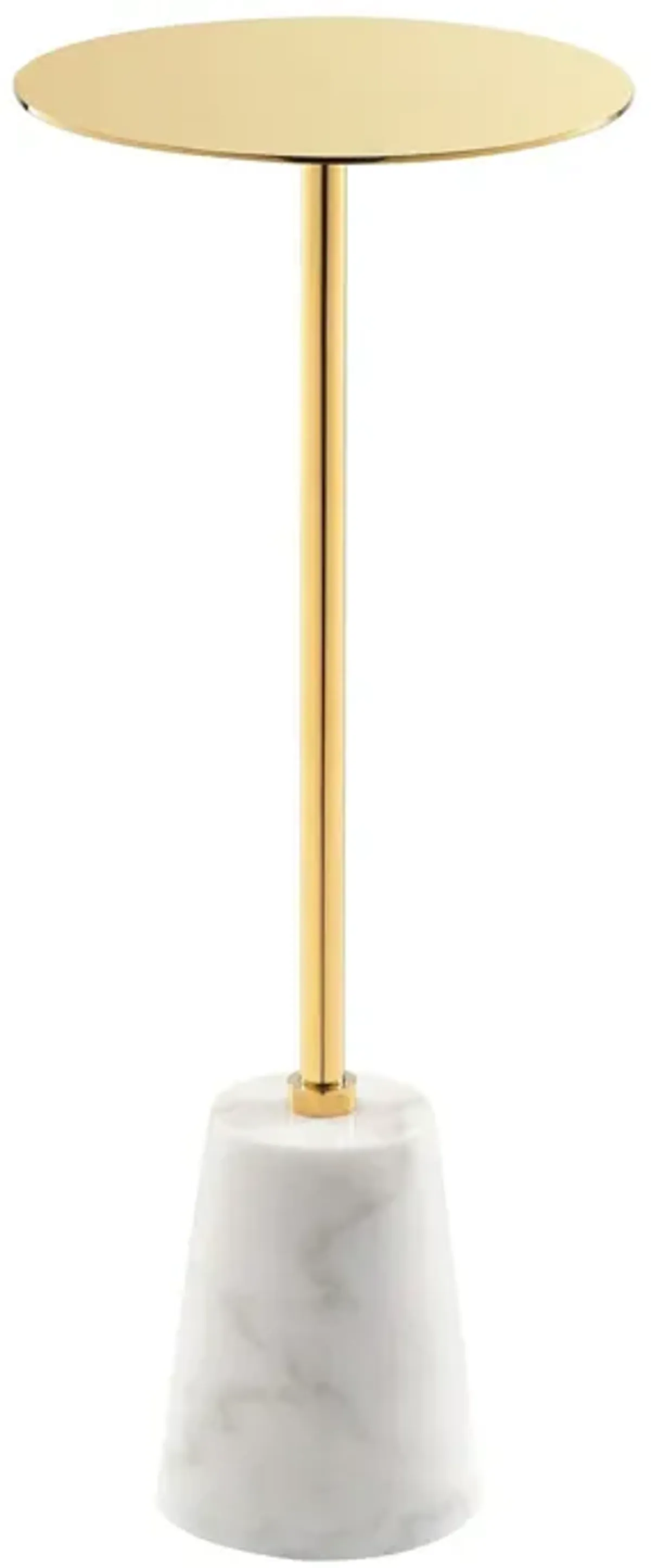 Sen 8 Inch Side End Drink Table, Round, White Genuine Marble, Gold Finish - Benzara