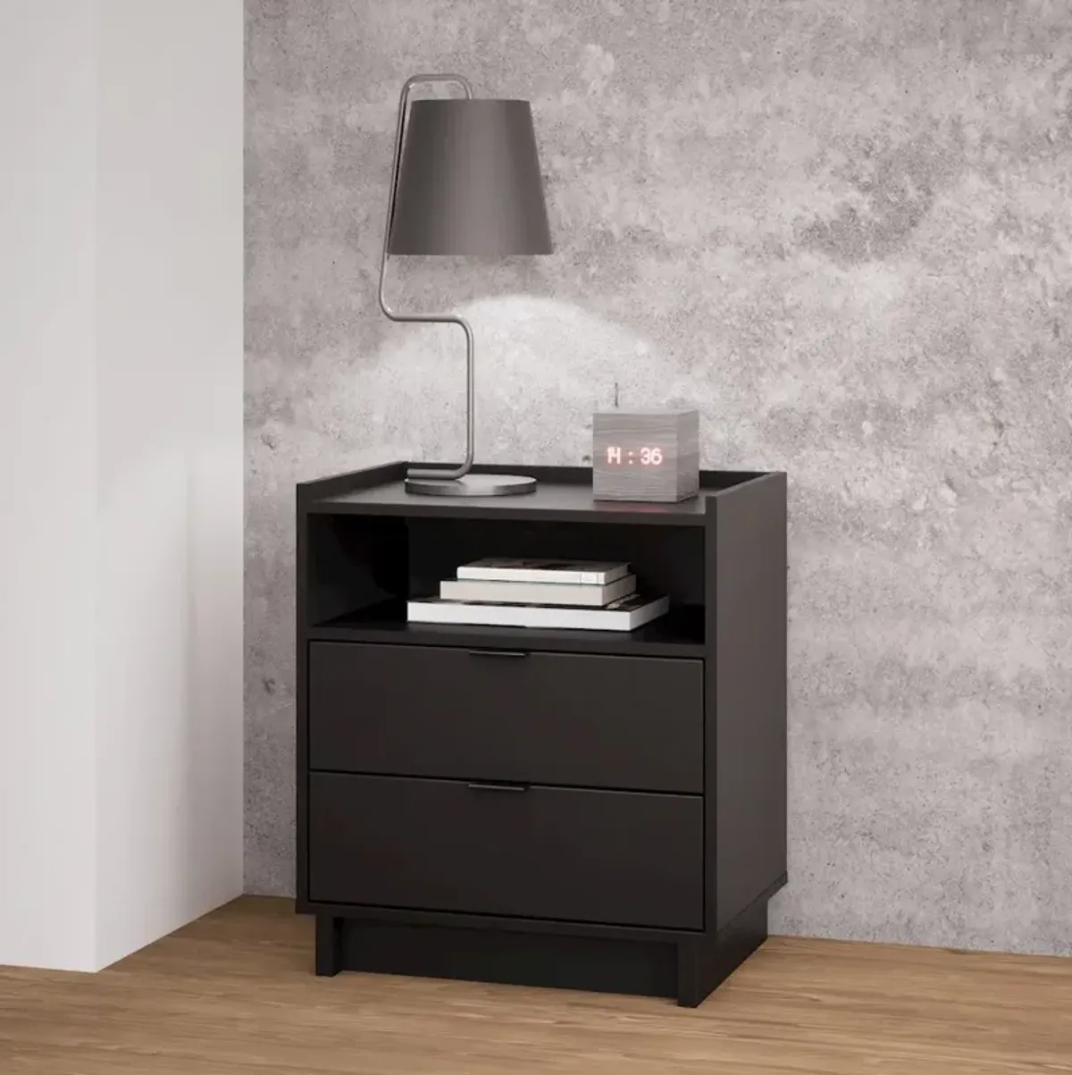 Prepac Simply Modern Black 2 Drawer 23.75 W Nightstand