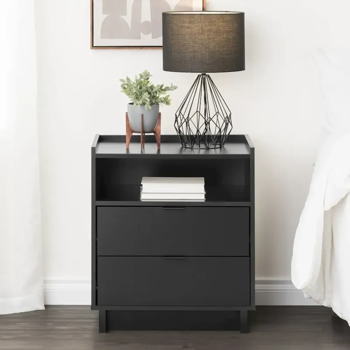 Prepac Simply Modern Black 2 Drawer 23.75 W Nightstand