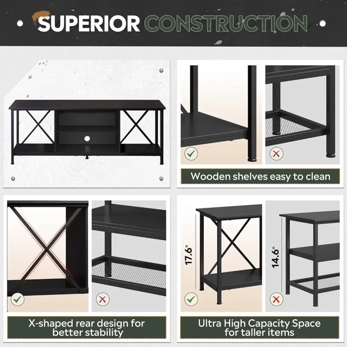 Black 55" Entertainment Center,Living Room TV Stand