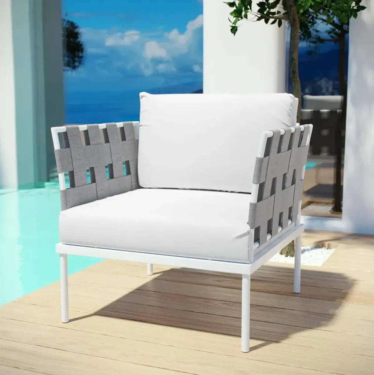 Harmony Outdoor Patio Aluminum Armchair, White White