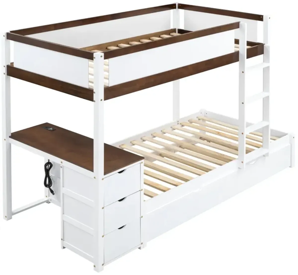 Twin Over Twin Bunk Bed With Twin Size Trundle, Storage And Desk