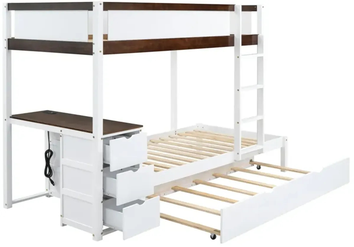 Twin Over Twin Bunk Bed With Twin Size Trundle, Storage And Desk