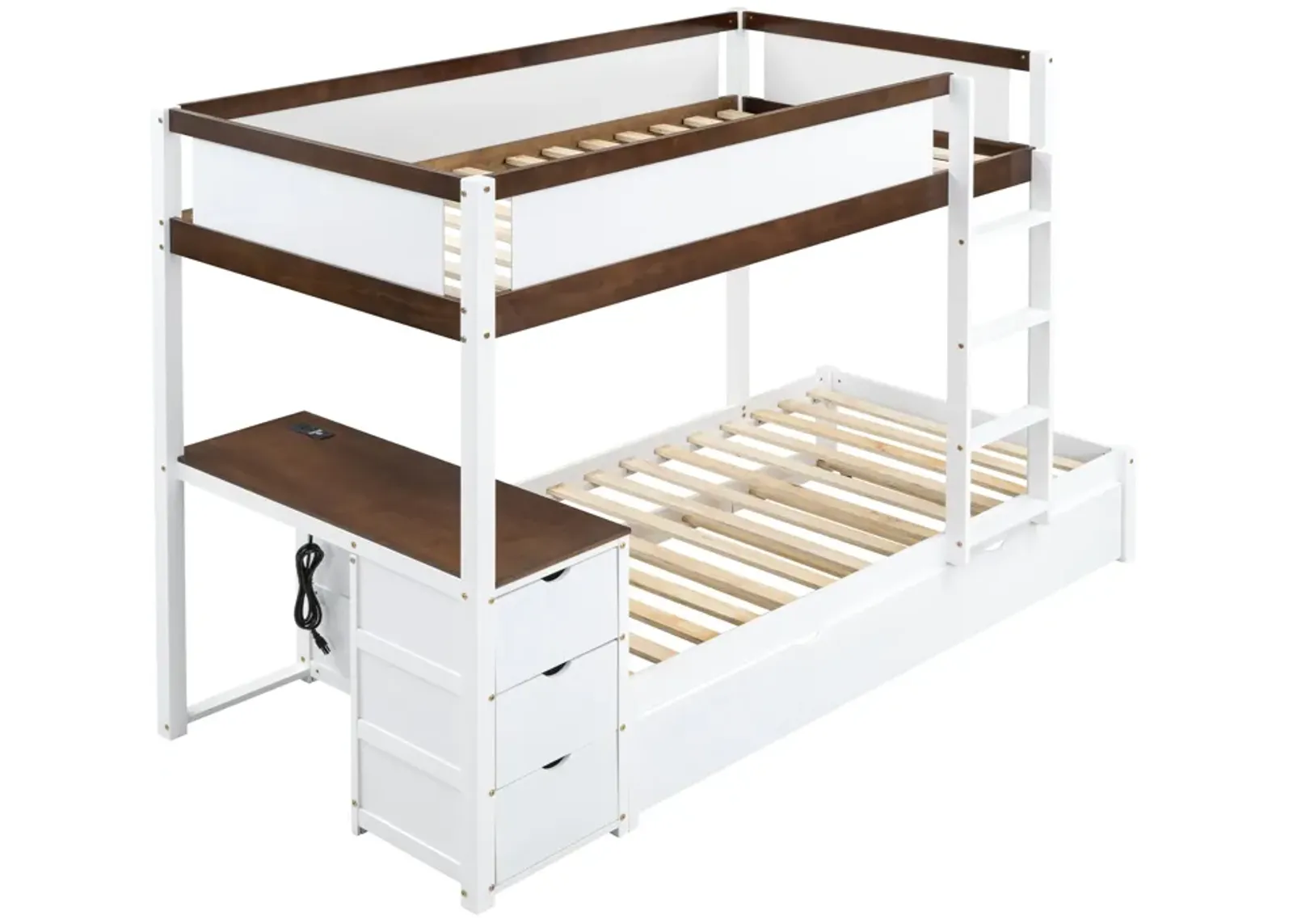 Twin Over Twin Bunk Bed With Twin Size Trundle, Storage And Desk