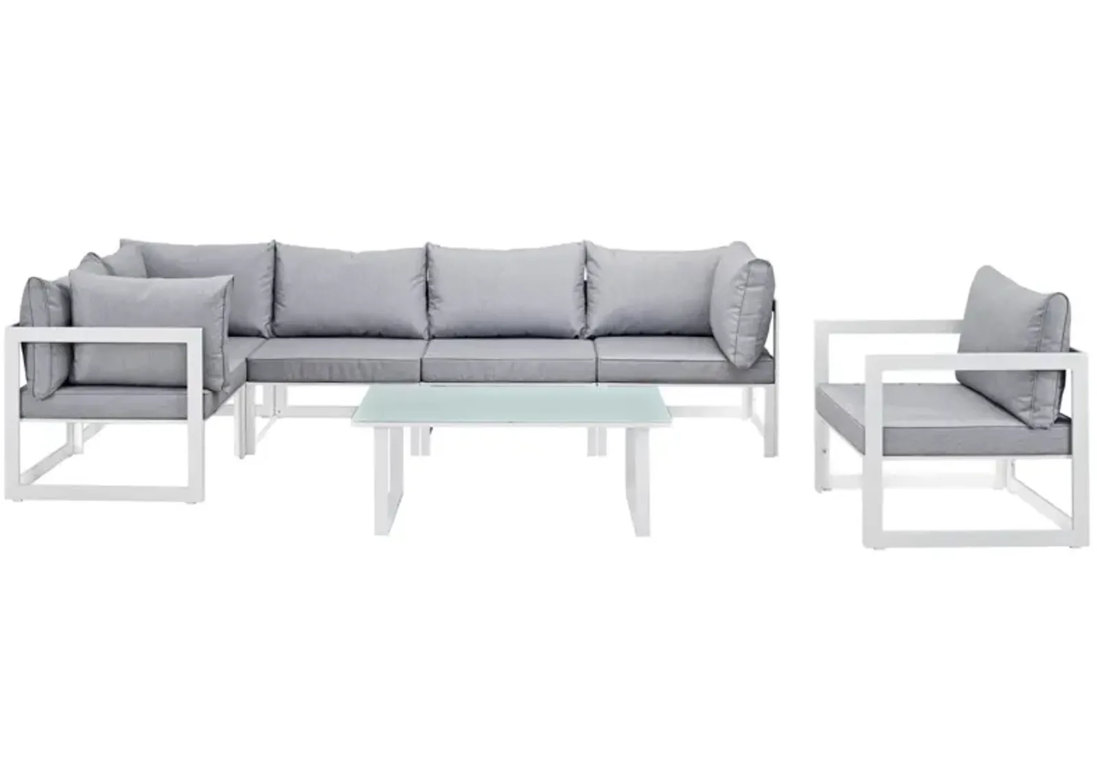 Fortuna 7 Piece Outdoor Patio Sectional Sofa Set - White Gray