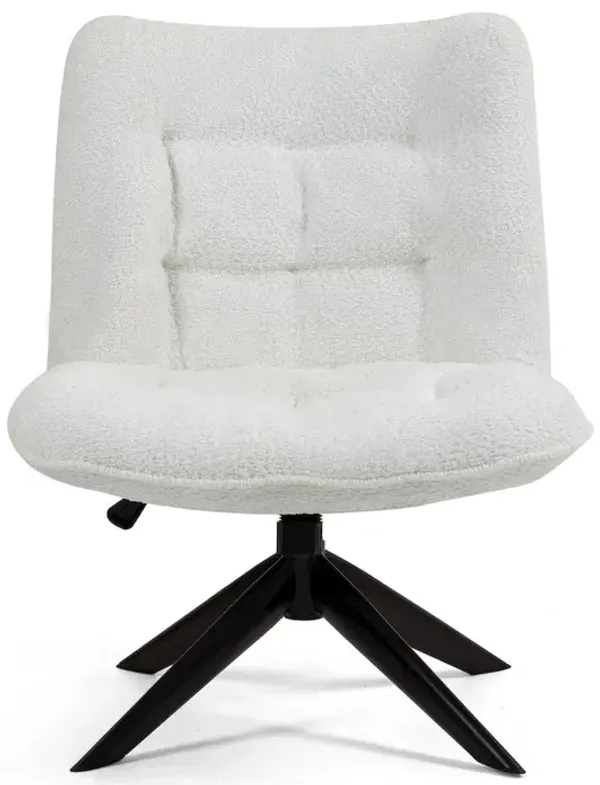 Glamour Home Belva White Boucle Upholstered Fabric Accent Chair with Black Metal Swivel Legs