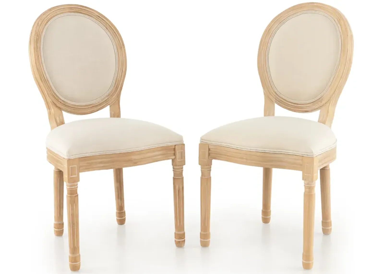 Rubber Wood Kitchen French Dining Chair Set of 2 with Sponge Padding and Round Backrest