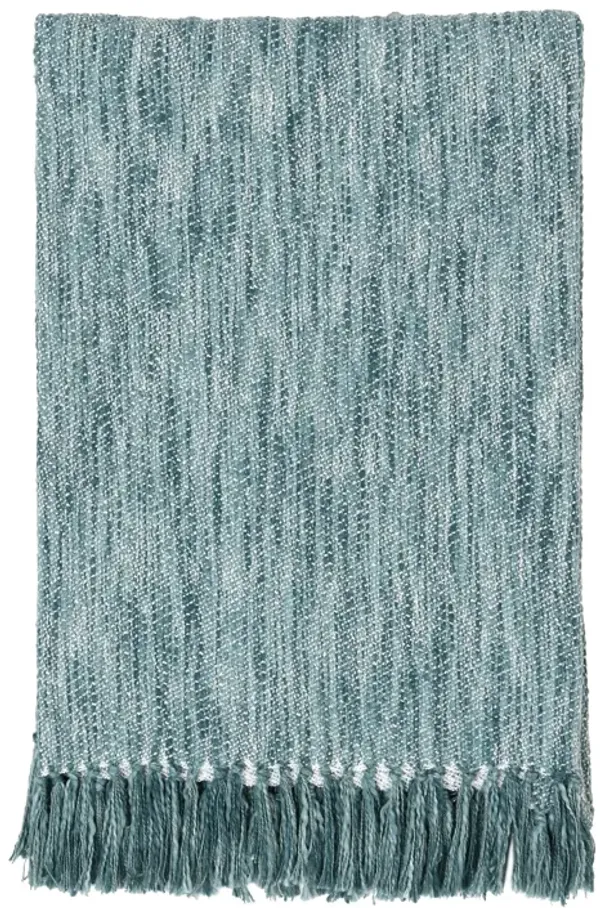Avu Throw Blanket, 50x70 lue Cotton and Polyester, Knotted Tassels - Benzara