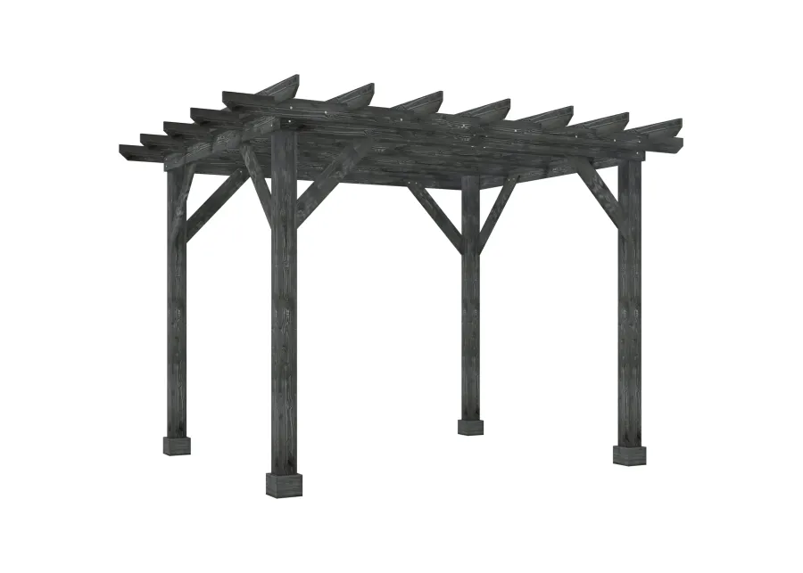 Black Outdoor Pavilion: 12'x10' Wood Pergola for Patio and Garden