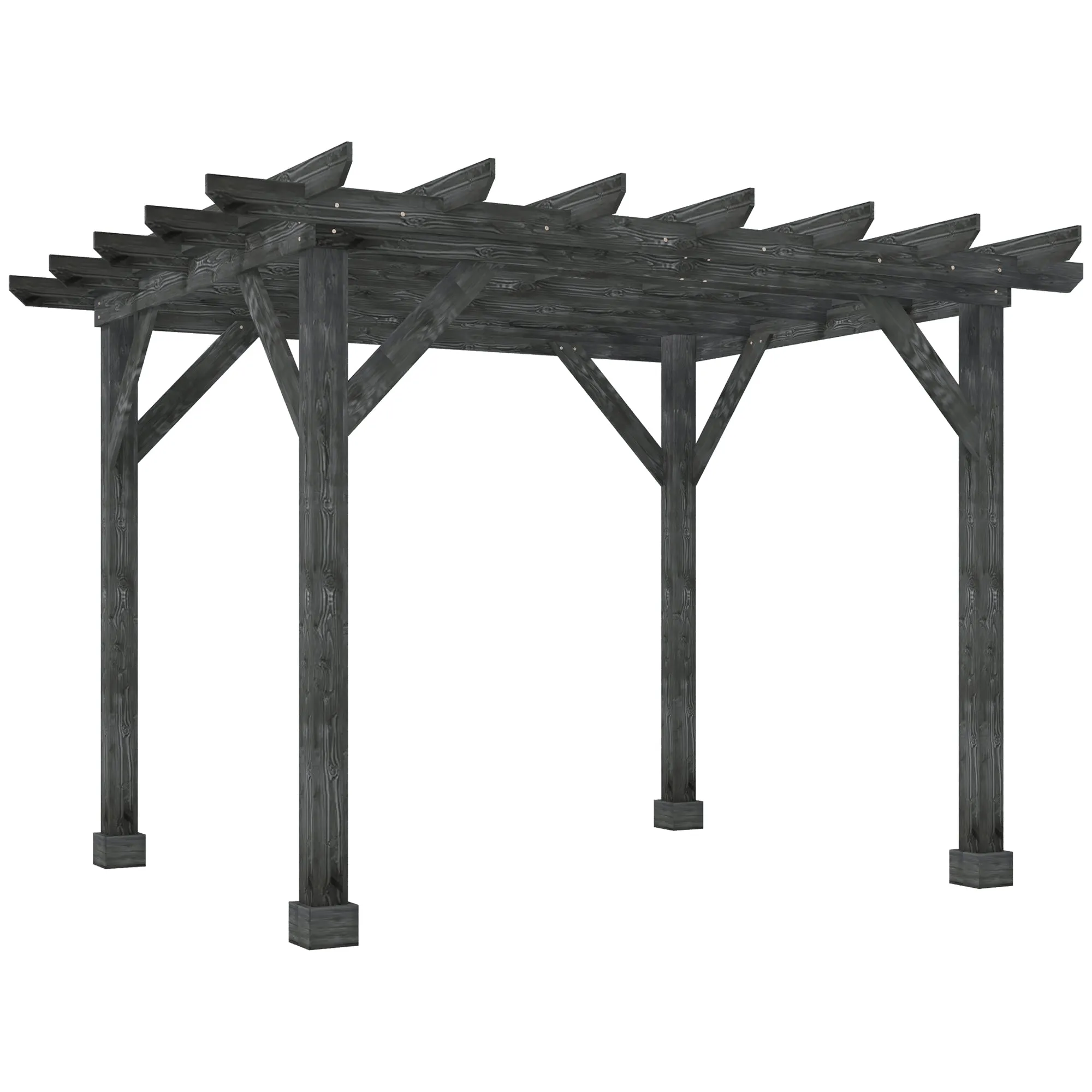 Black Outdoor Pavilion: 12'x10' Wood Pergola for Patio and Garden