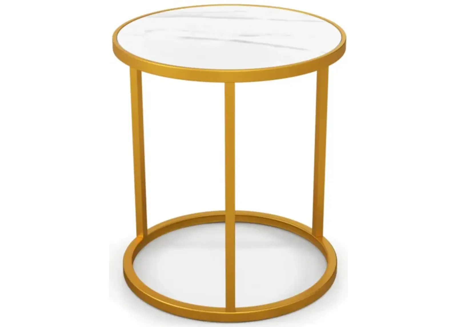 Hivvago Marble Top Round Side Table 16-Inch End Table with Golden Metal Frame