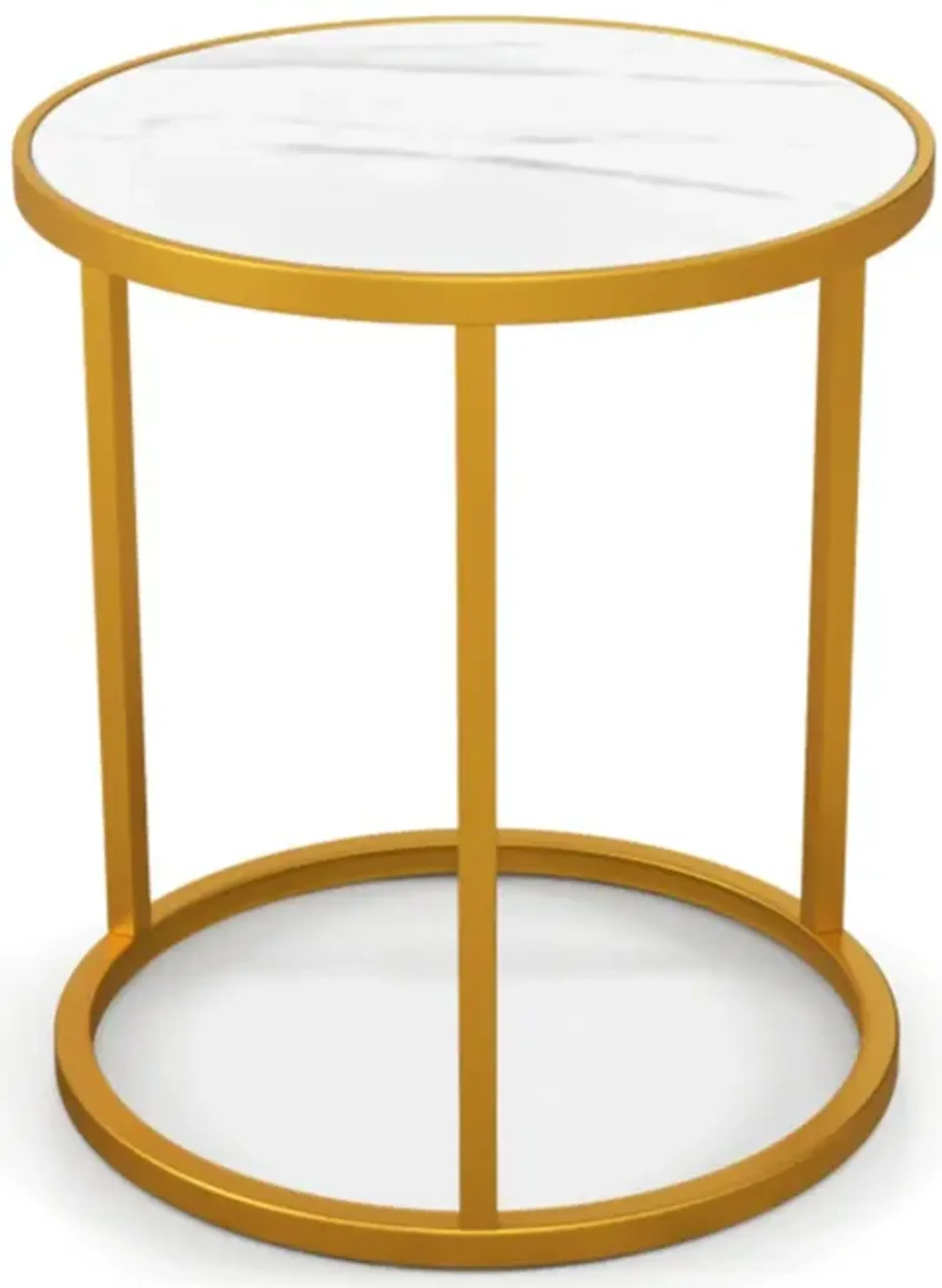 Hivvago Marble Top Round Side Table 16-Inch End Table with Golden Metal Frame