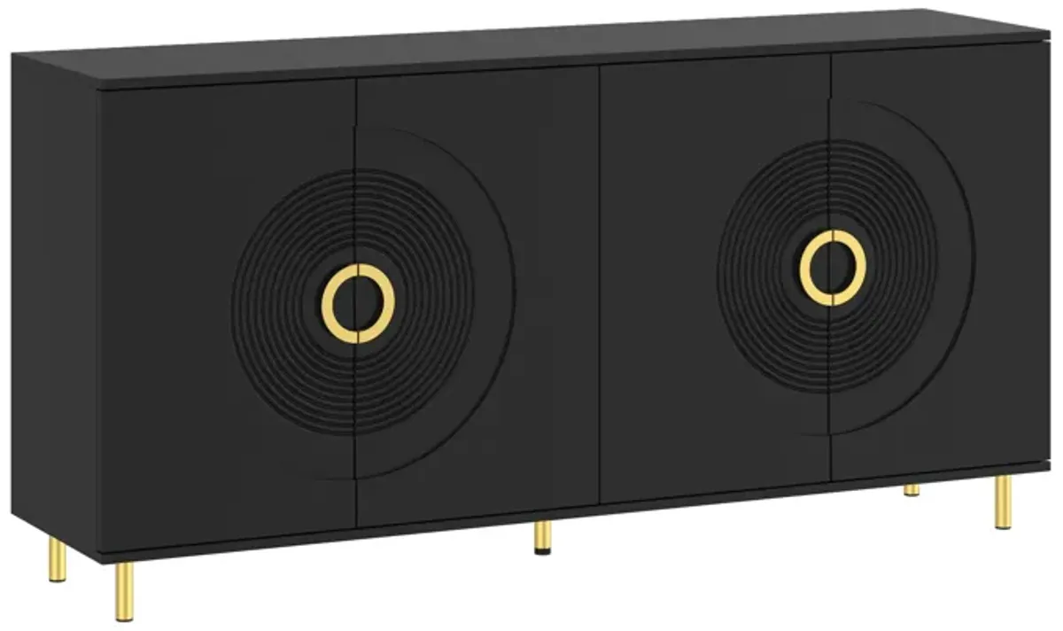 FUFU&GAGA Gold Sideboard with Circle Pattern Doors, (63" W x 31.3" H x 15.7" D),Black