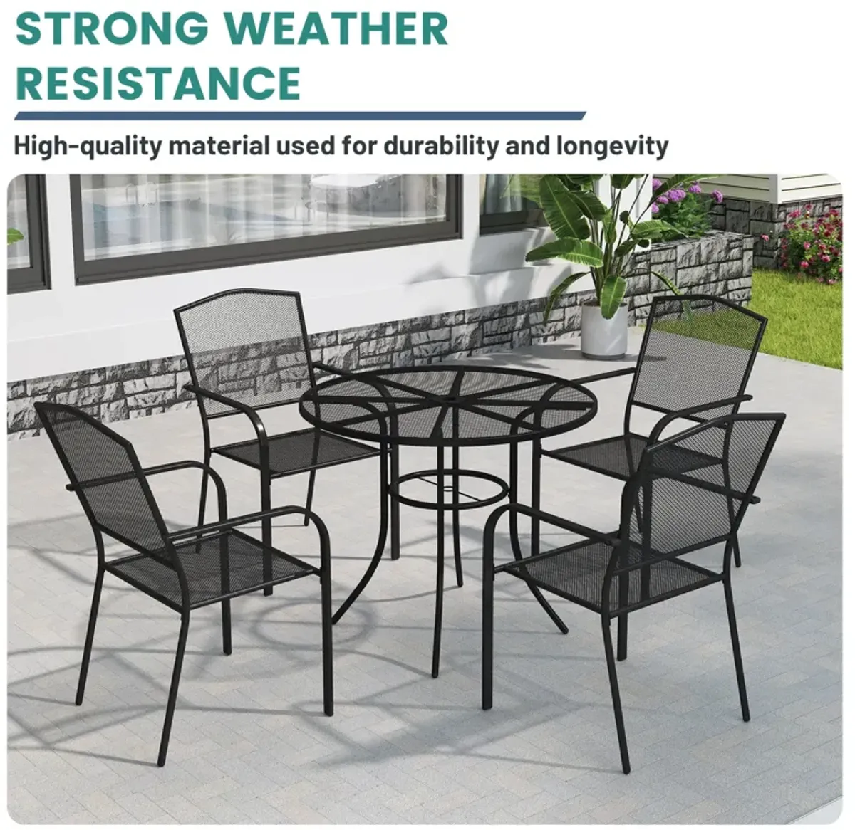 MONDAWE Steel Mesh Table Round Circle Dining Table With Umbrella Hole For Patios