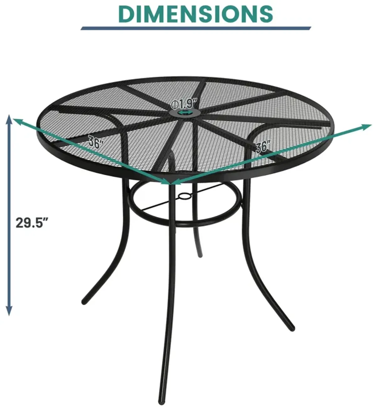 MONDAWE Steel Mesh Table Round Circle Dining Table With Umbrella Hole For Patios