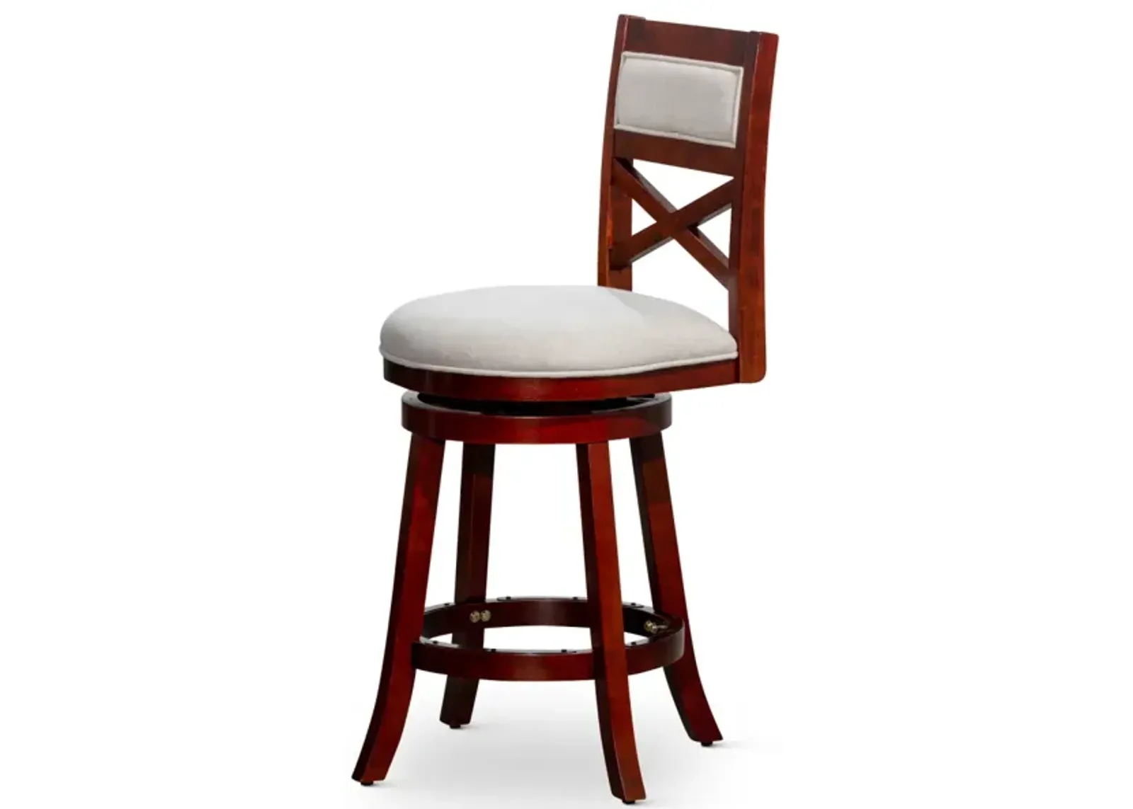 24" Counter Height X-Back Swivel Stool, Cherry Finish, Beige Fabric Seat