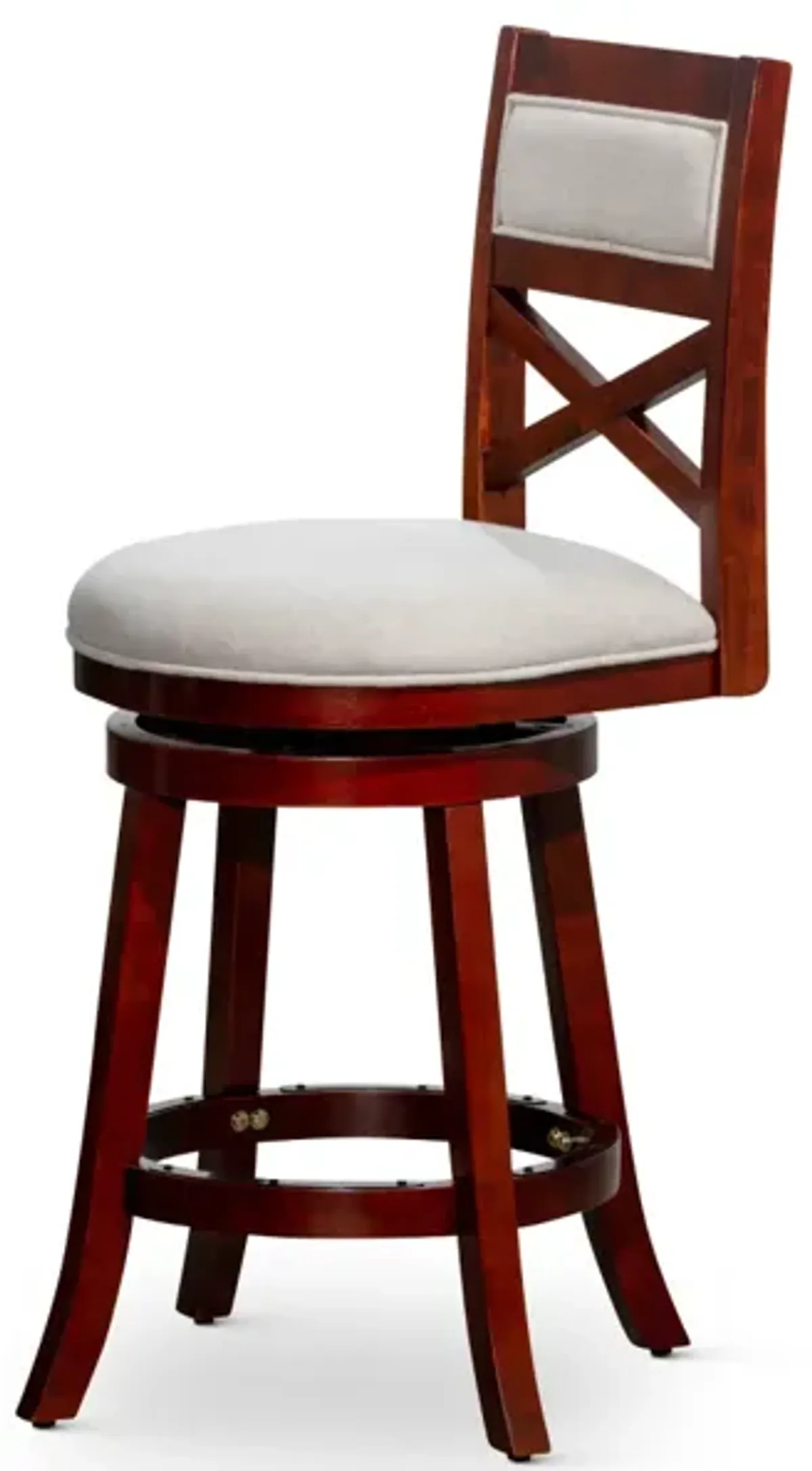 24" Counter Height X-Back Swivel Stool, Cherry Finish, Beige Fabric Seat