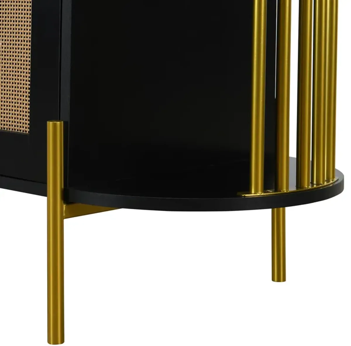 2-Door Elegant Curved Dining Cabinet with Gold Trim and Woven Rattan Doors for Dining Room