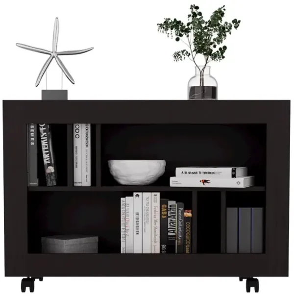 Lacey Console Table Cart, 5 Shelves, 4 Casters, Black Wengue