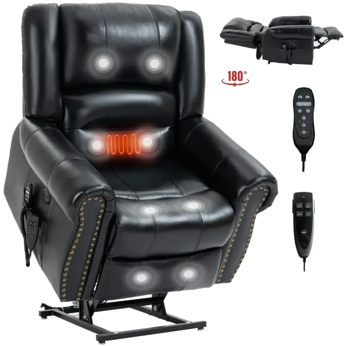 Mondawe Power Lift Recliner Chair Heat Massage Dual Motor Infinite Position Up to 350 LBS, Genuine Leather, Heavy Duty Motion Mechanism with USB Ports