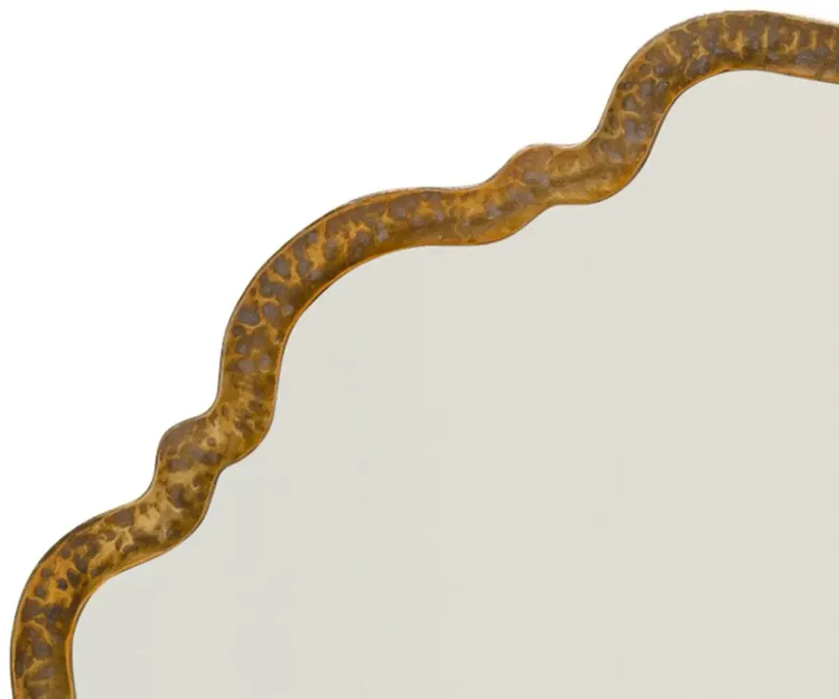 Mirror with Scalloped Design and Metal Frame, Antique Gold - Benzara