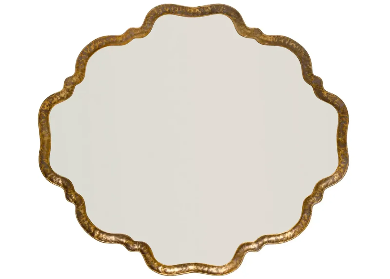 Mirror with Scalloped Design and Metal Frame, Antique Gold - Benzara