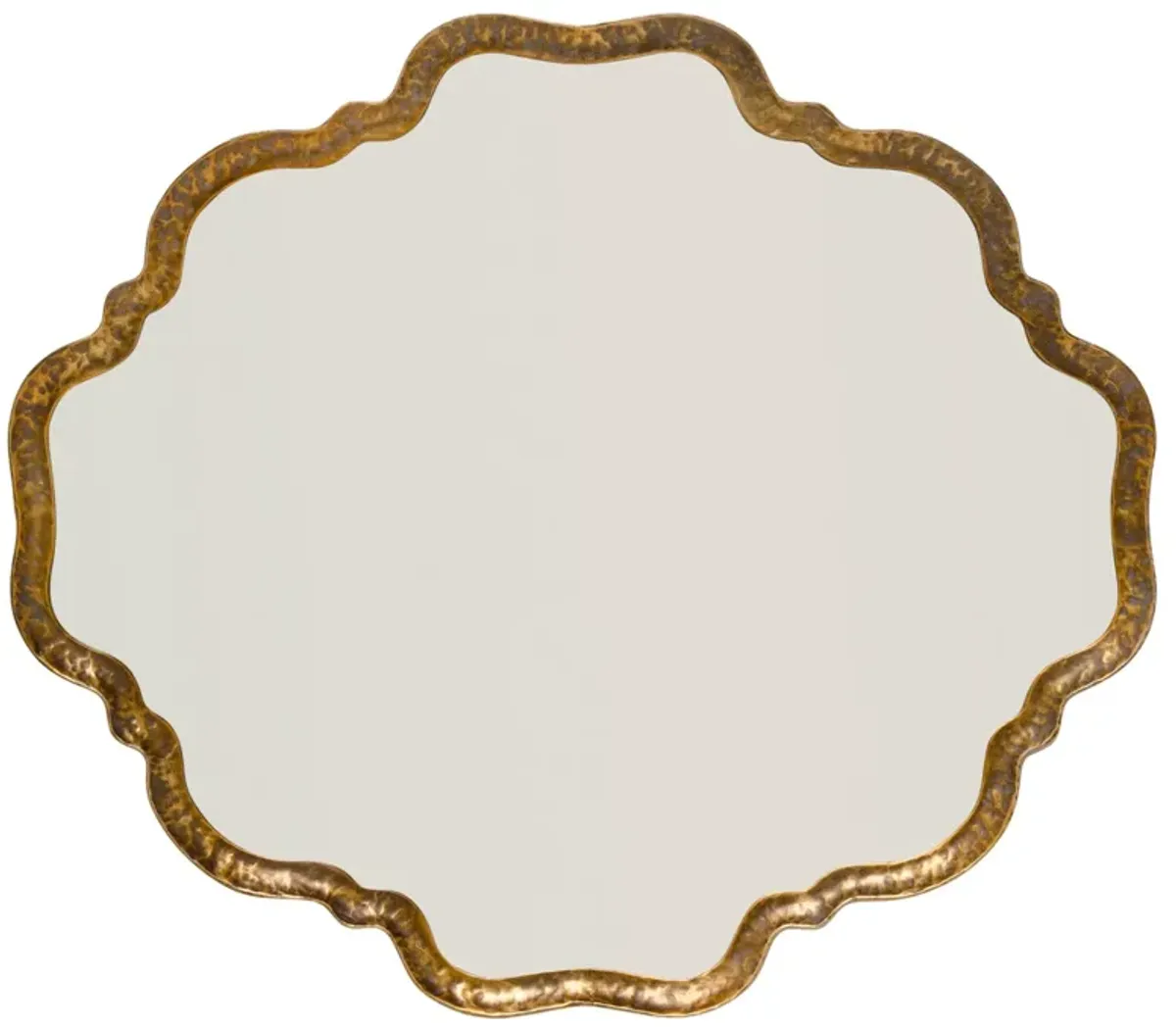 Mirror with Scalloped Design and Metal Frame, Antique Gold - Benzara