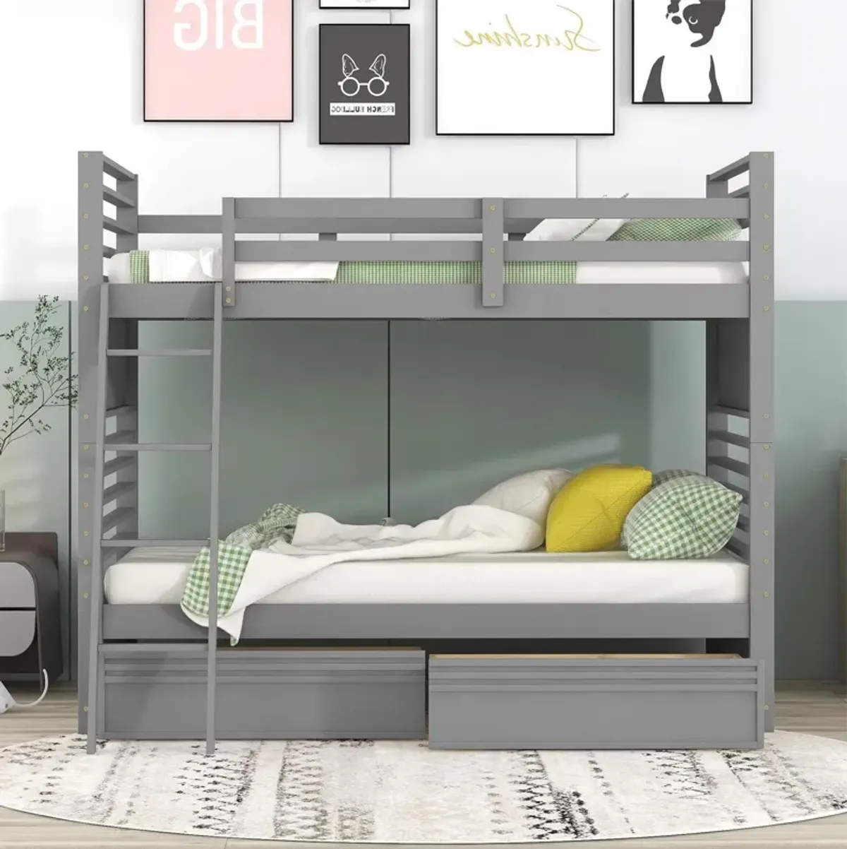 Merax Solid Wood Bunk Bed with Two Storage Drawers