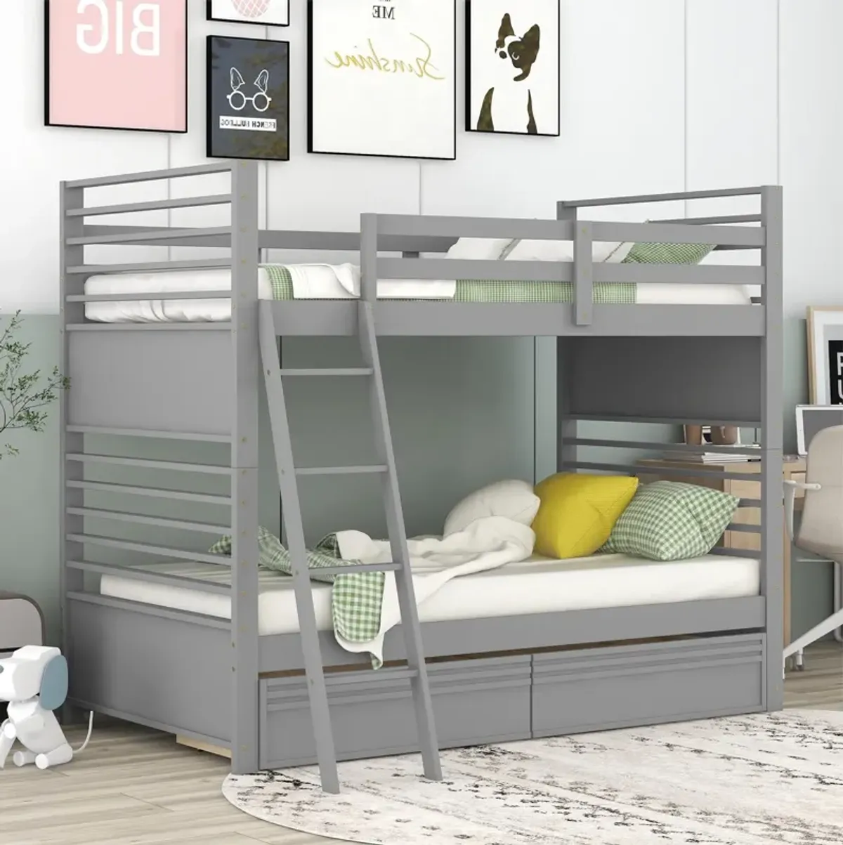 Merax Solid Wood Bunk Bed with Two Storage Drawers