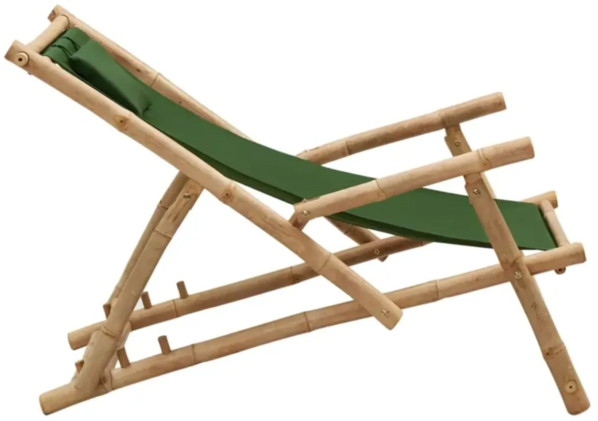 vidaXL Deck Chair Bamboo and Canvas Green