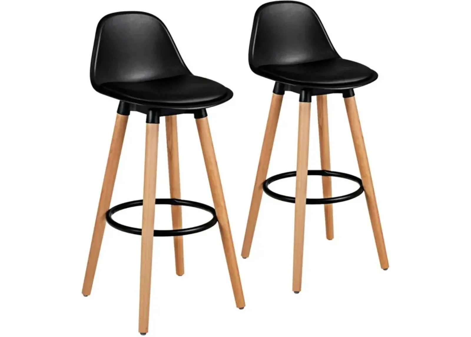 Hivvago 2 Pieces Mid Century Barstool 28.5 Inches Dining Pub Chair-Black