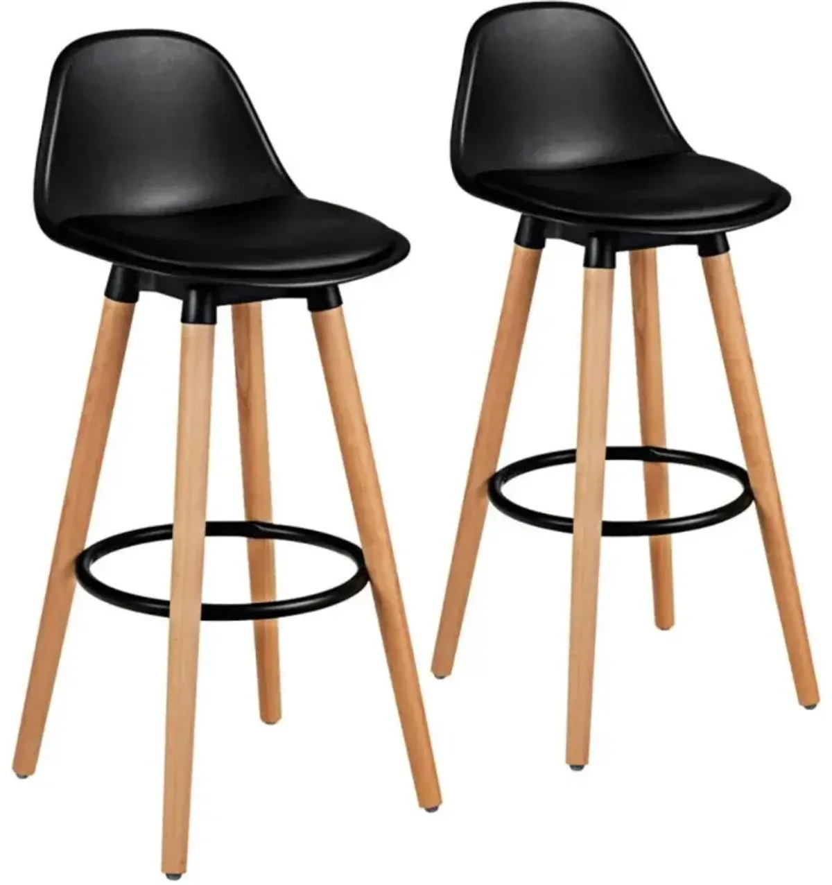 Hivvago 2 Pieces Mid Century Barstool 28.5 Inches Dining Pub Chair-Black