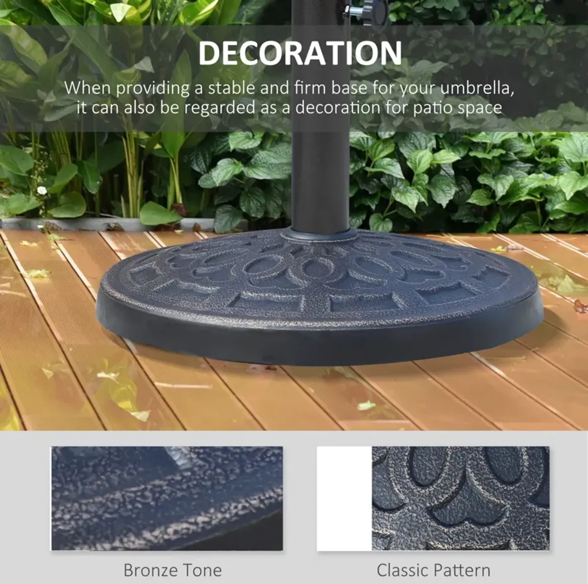 Decorative Shade Support: 17" Bronze 27lb Round Umbrella Base