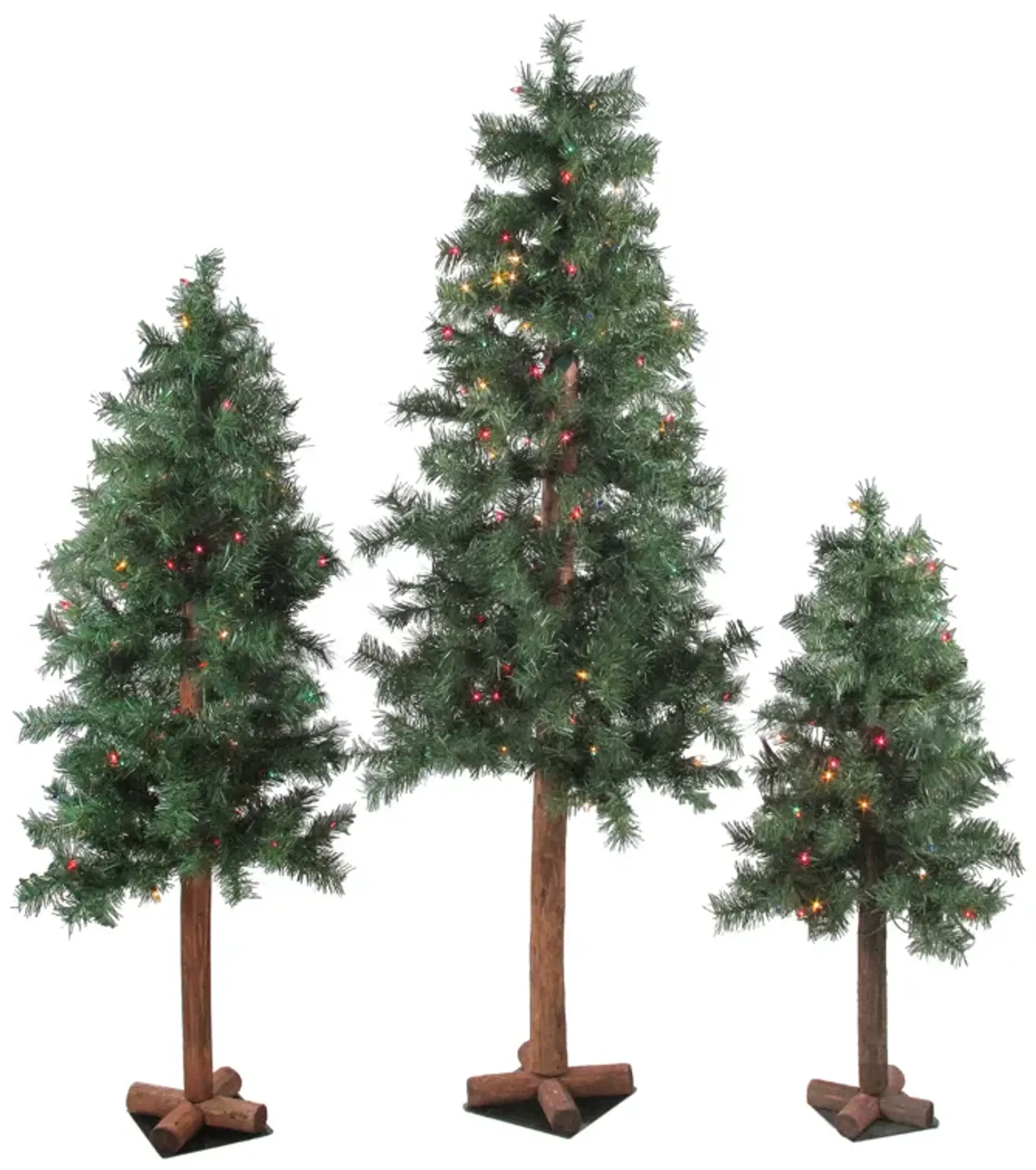 Set of 3 Pre-Lit Slim Woodland Alpine Artificial Christmas Trees 5' - Multicolor Lights