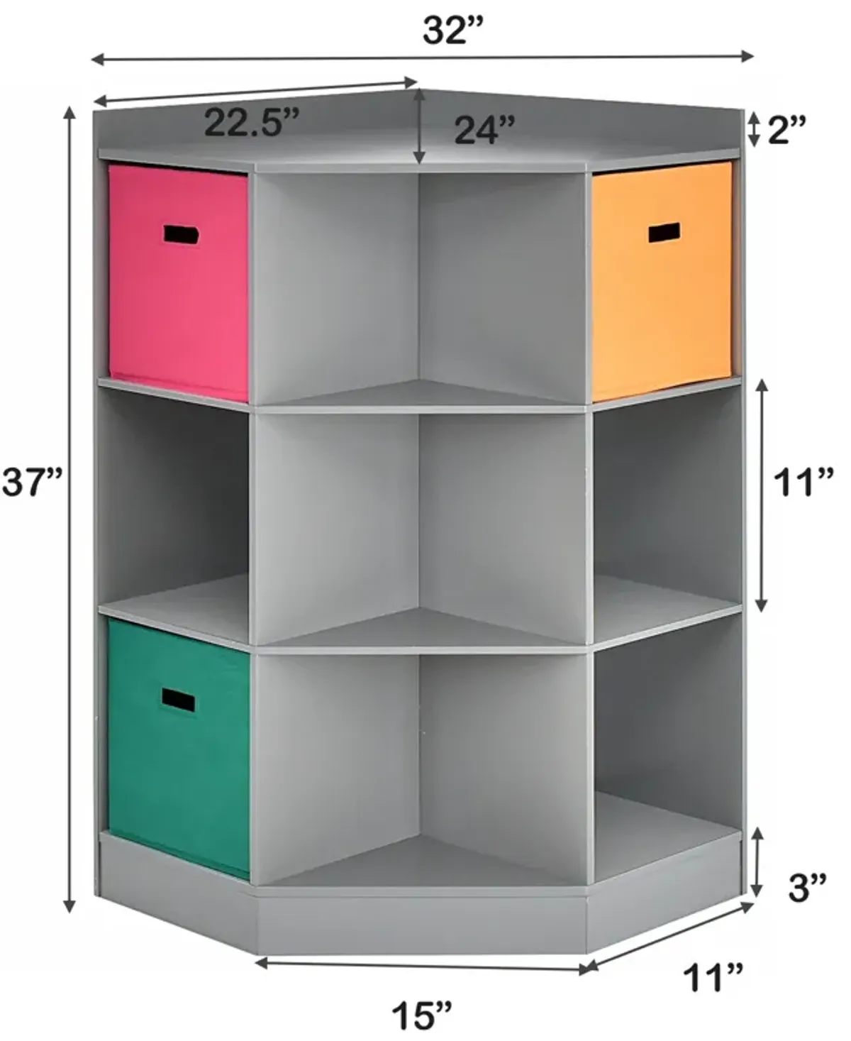 3-Tier Kids Storage Shelf Corner Cabinet with 3 Baskets