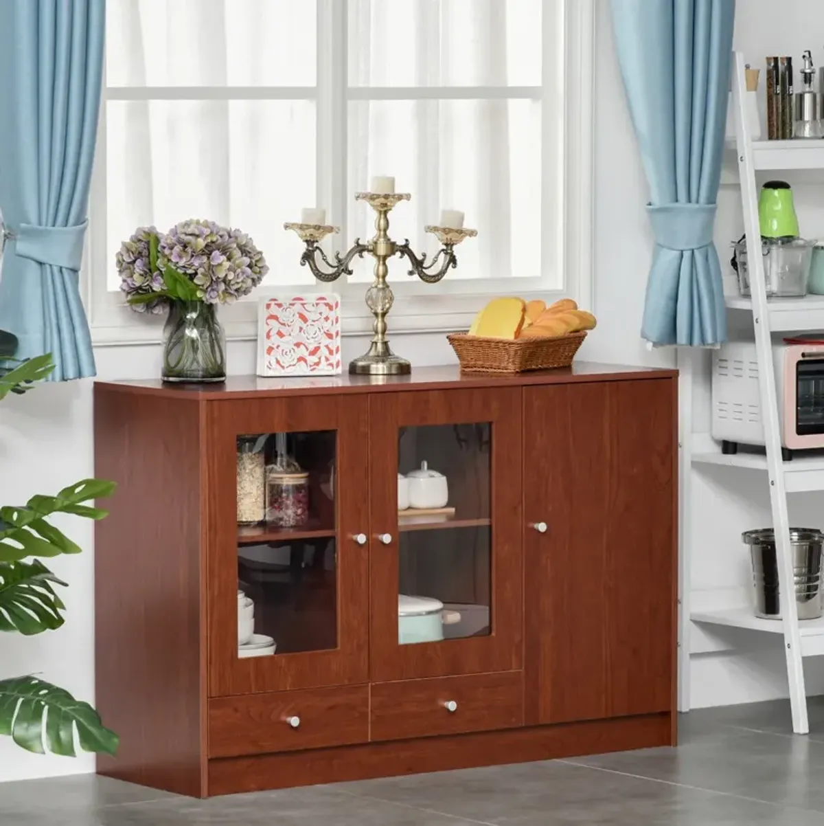 Brown Kitchen Storage: Buffet Cabinet with Framed Acrylic Doors