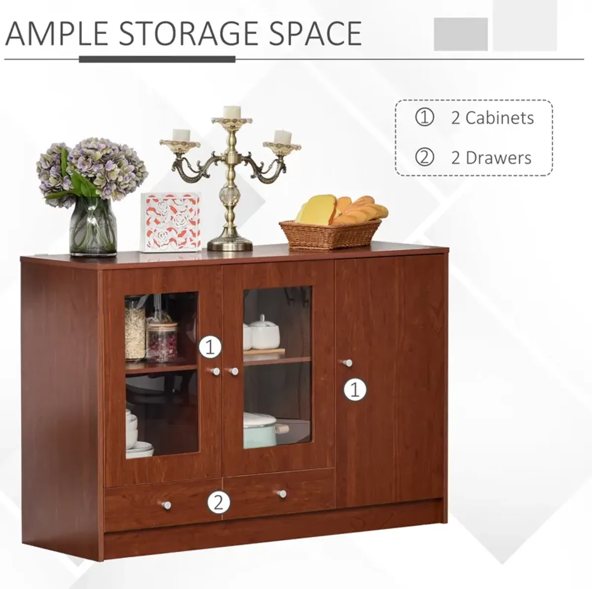 Brown Kitchen Storage: Buffet Cabinet with Framed Acrylic Doors