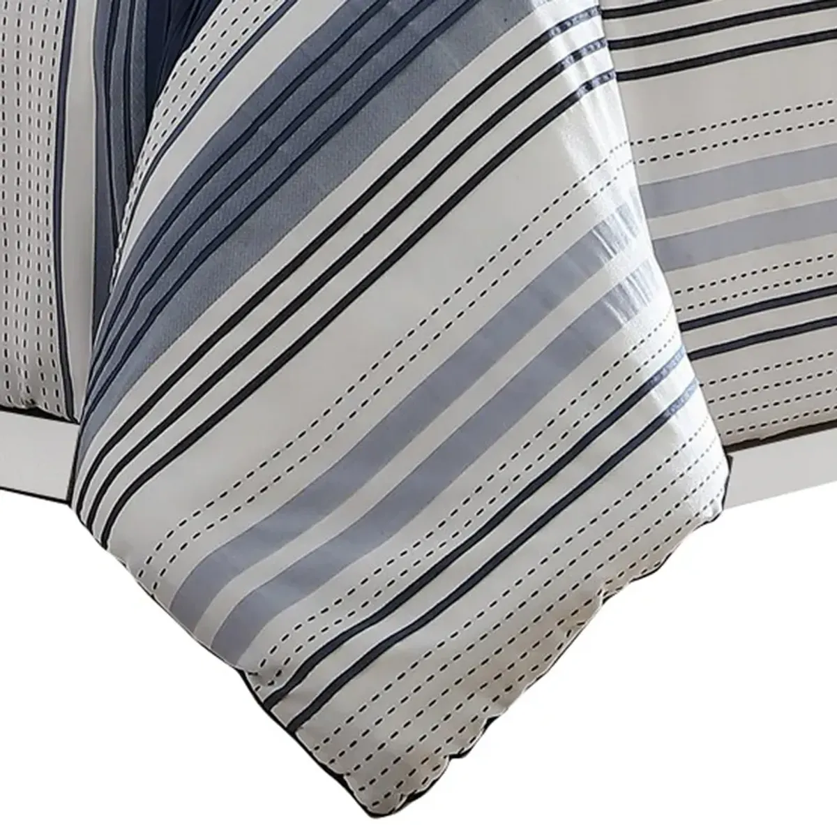 Alfa 5 Piece King Comforter Set, Jacquard Woven Stripes, Blue, White - Benzara