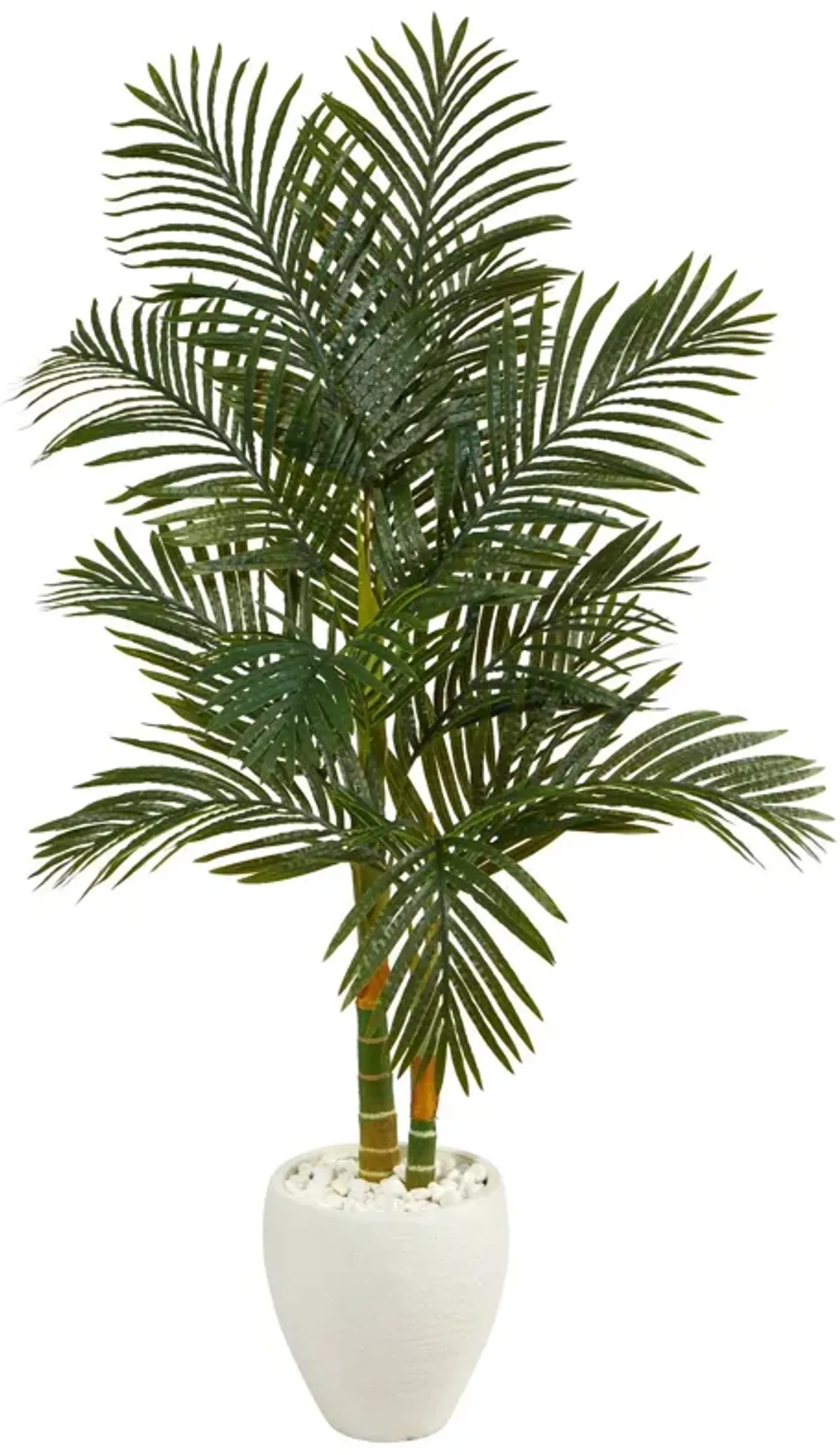 Nearly Natural 5.5-in Golden Cane Artificial Palm Tree in White Planter