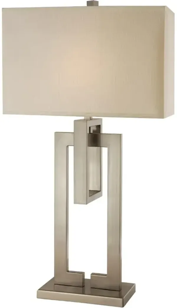 Hivvago 36" Nickel Iron Geometric Table Lamp With Ivory Shade