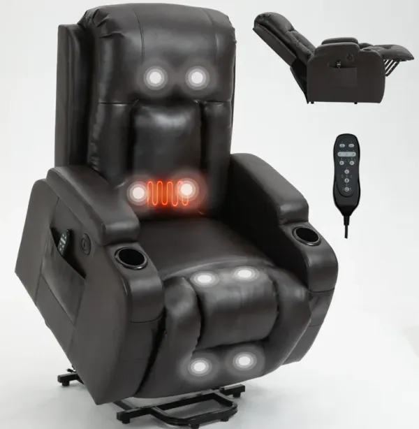 Infinite Position Up to 350 LBS Power Lift Recliner Chair for Elderly, Heavy Duty Motion Mechanism with 8-Point Vibration Massage and Lumbar Heating, USB Charging Port, Cup Holders, Black
