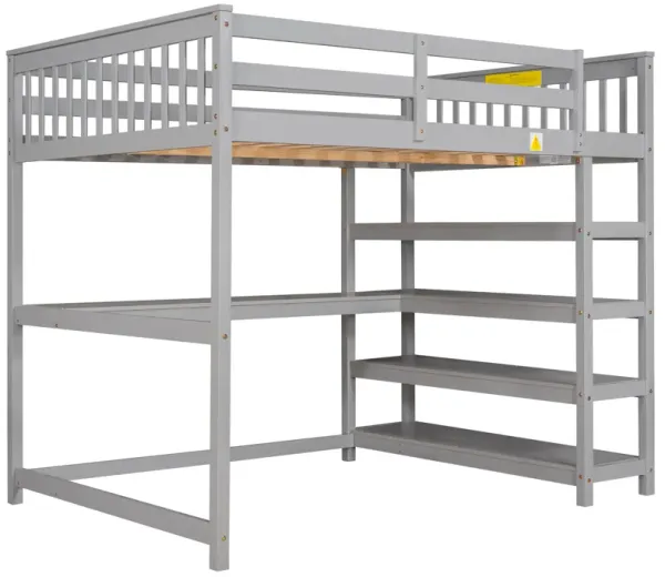 Merax Full Size Loft Bed with Storage Shelves and Under-bed Desk
