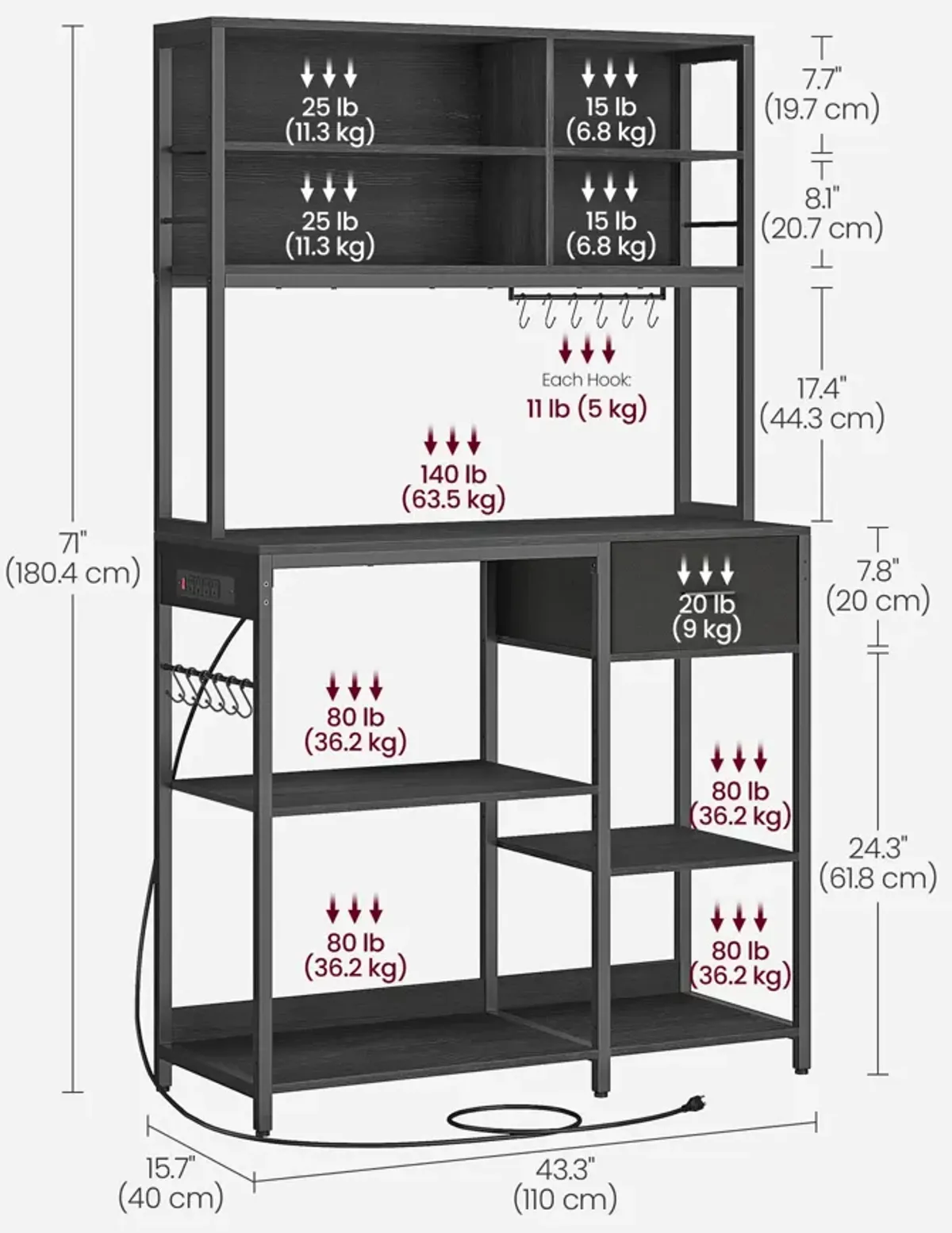 Bakers Rack with 12 Hooks: Versatile Storage and Display for Kitchen and Home