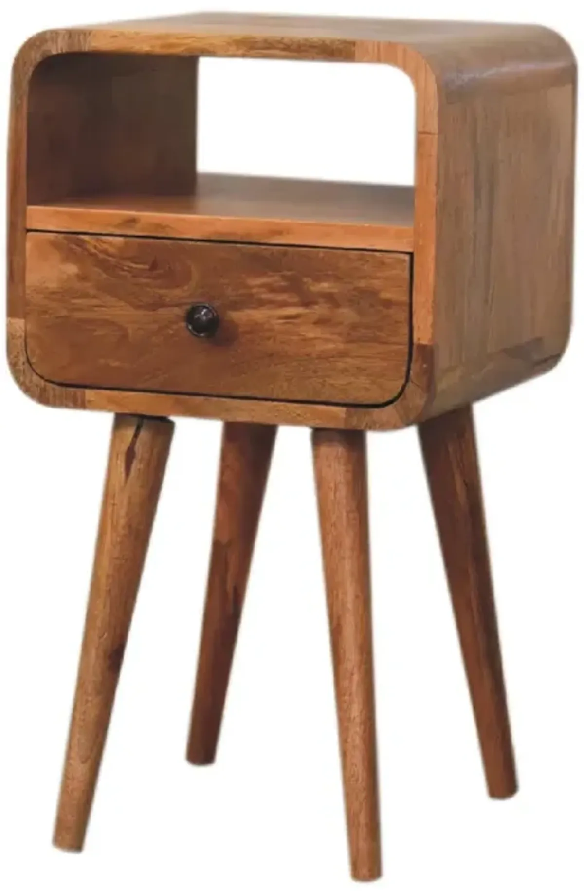 Artisan Furniture Mini Oak-ish Curved 1 Drawer Solid Wood Nightstand with Open Slot