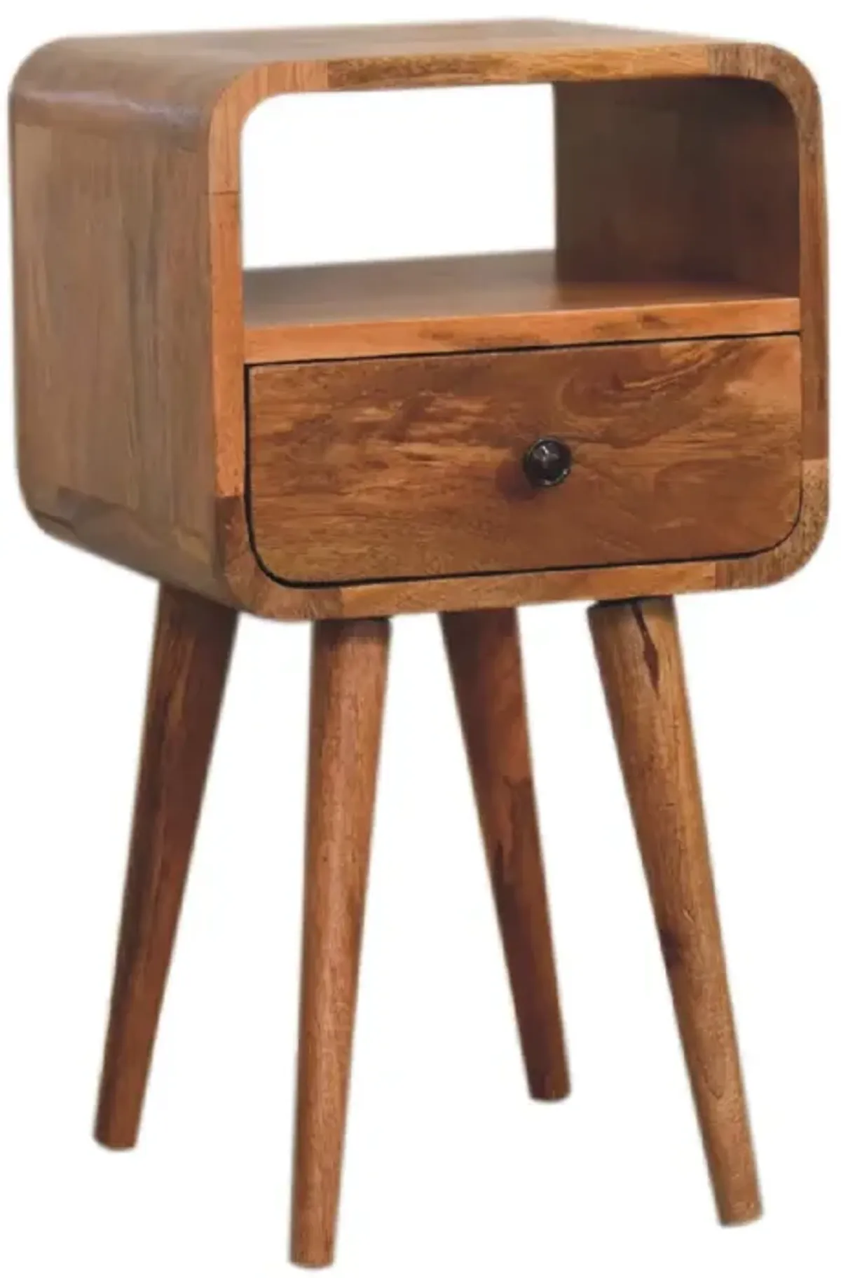 Artisan Furniture Mini Oak-ish Curved 1 Drawer Solid Wood Nightstand with Open Slot