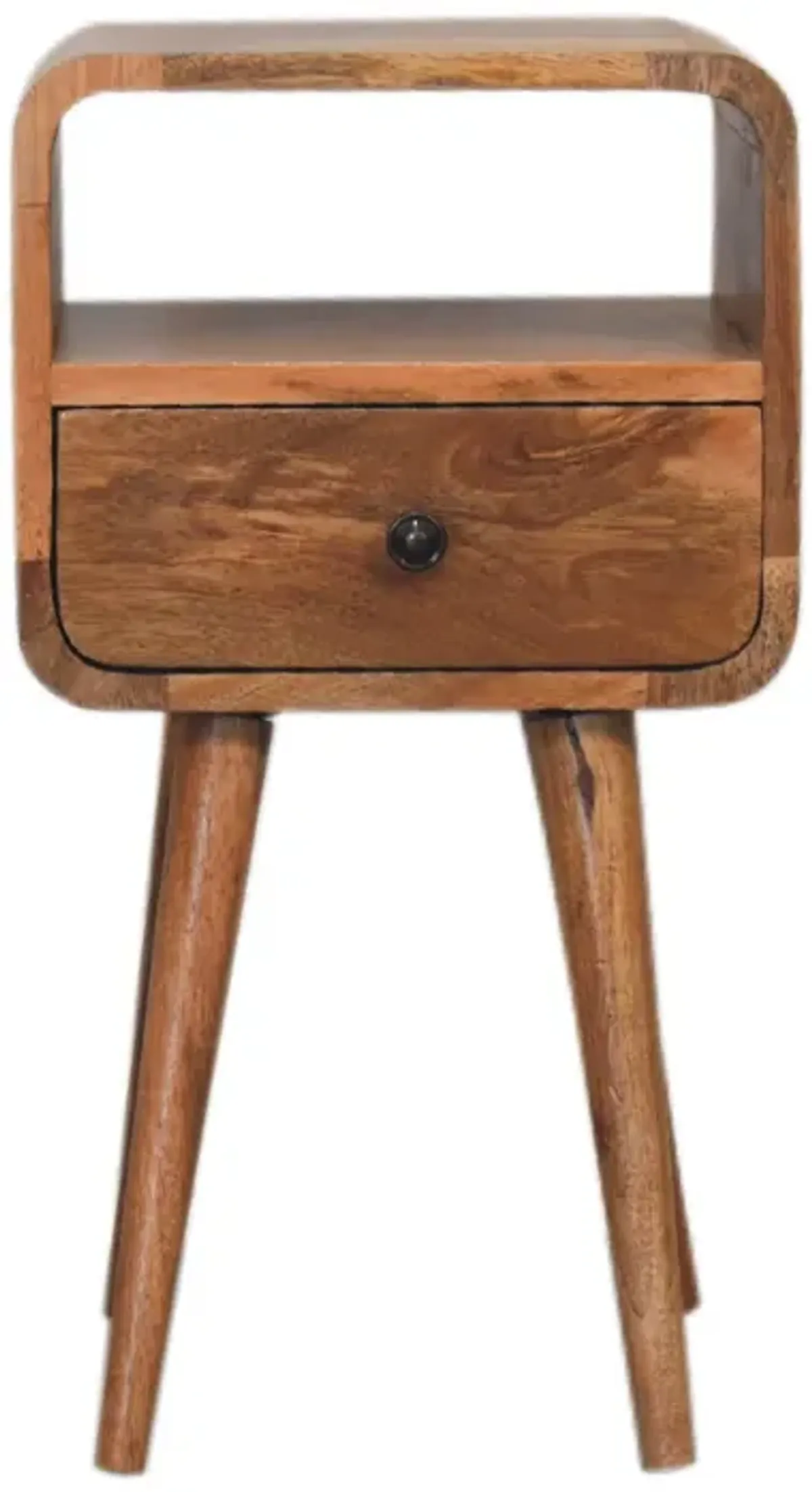 Artisan Furniture Mini Oak-ish Curved 1 Drawer Solid Wood Nightstand with Open Slot