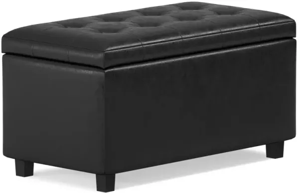 Cosmopolitan 34 inch Wide Transitional Rectangle Storage Ottoman in Distressed Black Vegan Faux Leather, Assembled
